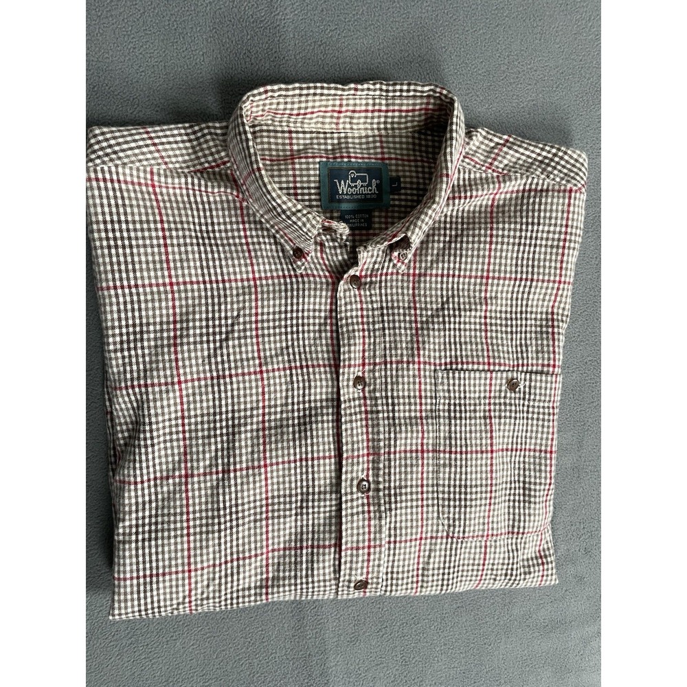 Woolrich Mens Flannel Button Down 💯 Cotton Sz Lrg Taupe